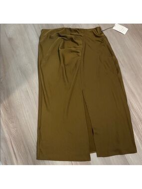 A New Day Olive Green Midi Skirt with Front Slit - Women Sz M